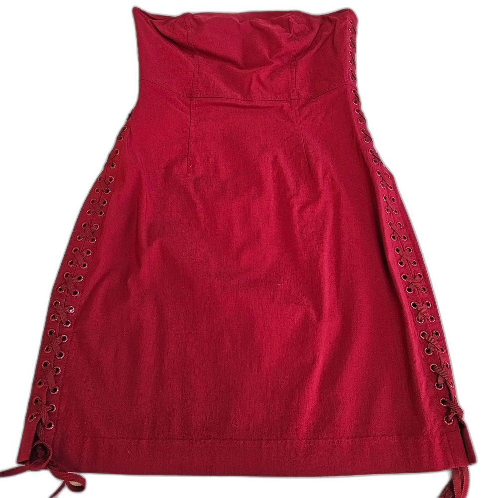 Express Y2K Vibrant Red Strapless Bodycon Mini Dress Lace-up Sides Sz 6 Sexy